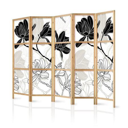 Paravento giapponese - Black and White Flowers II