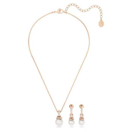 Swarovski - Collana e Orecchini Originally Crystal Pearl set , Bianco, Placcato color oro rosa