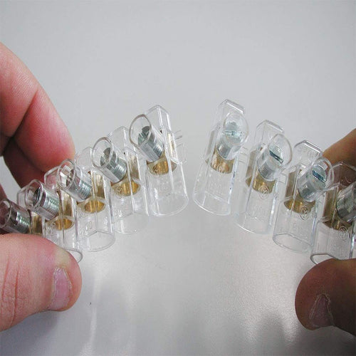 Morsetti unipolari da 16,0mmq connettori trasparenti in stecca da 10 pezzi cadauno