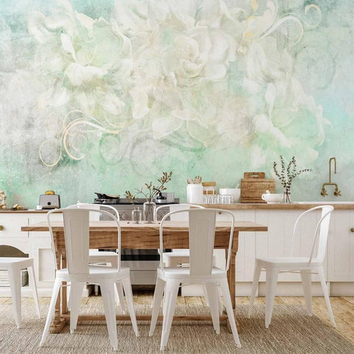 Carta da parati - Blossoming among pastels - abstract with floral motif and patterns