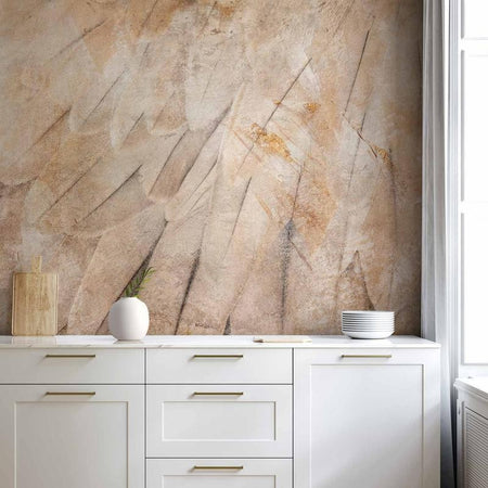 Carta da parati - Birds wings - minimalist close-up on beige feathers with pattern