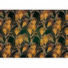 Carta da parati - Golden peacock feathers - solid background with bird pattern on green background