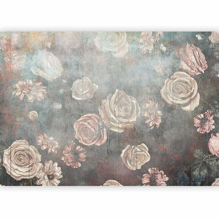 Carta da parati - Misty nature - muted rose flowers on a background in grey tones
