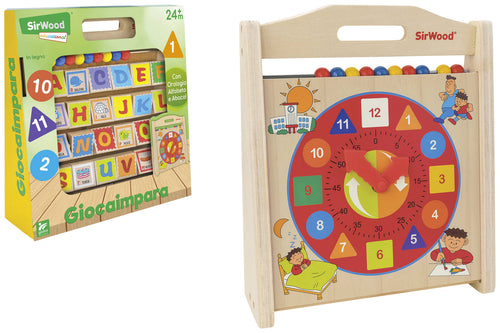 Gioco 3 in 1 Alfabetiere/Orologio/Abaco in Legno