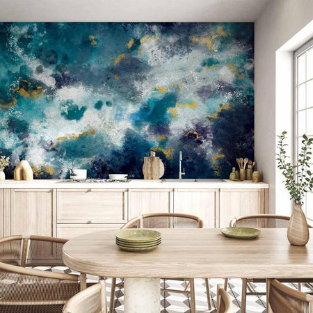 Carta da parati - Stormy ocean - abstract blue composition in watercolour style