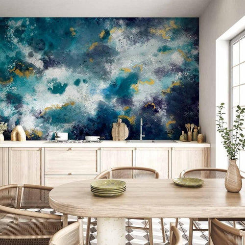 Carta da parati - Stormy ocean - abstract blue composition in watercolour style