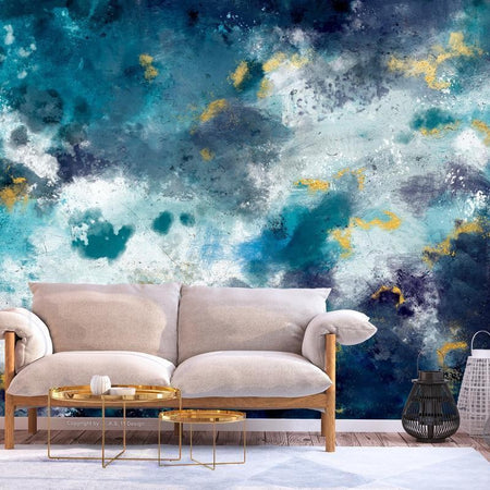 Carta da parati - Stormy ocean - abstract blue composition in watercolour style