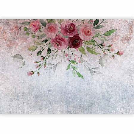 Carta da parati - Summer bloom - plant motif with flowers and leaves in pink tones