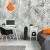 Carta da parati - Minimalist landscape - nature motif with grey exotic leaves