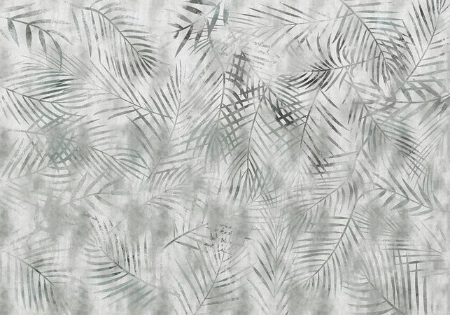 Carta da parati - Minimalist landscape - nature motif with grey exotic leaves