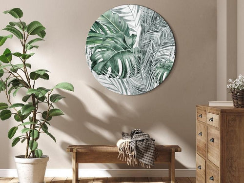 Quadro rotondo - Exotic flora - A variety of tropical vegetation in shades of celadon and sage green/Dense jungle