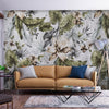 Carta da parati - Nature in retro style - jungle landscape with pale leaves and flowers