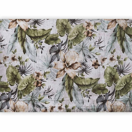 Carta da parati - Nature in retro style - jungle landscape with pale leaves and flowers