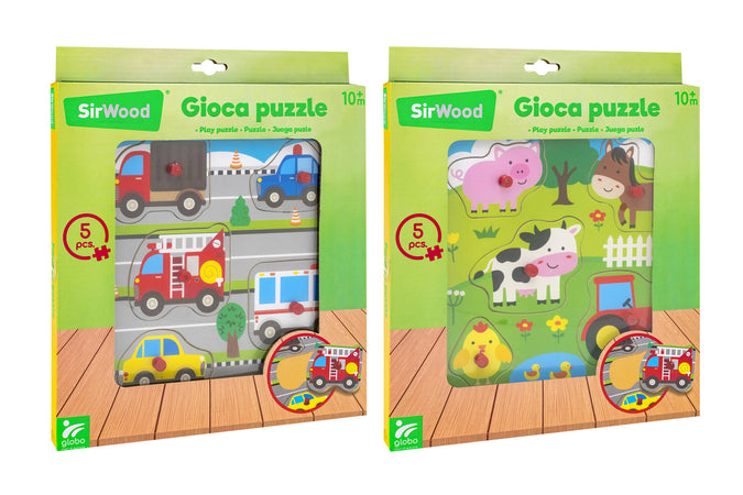 Puzzle in legno con pioli 21.5x21.5x0.7cm 2ass.