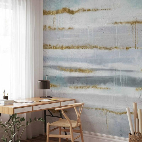 Carta da parati - Modernist background - abstract stripes pattern with gold patterns
