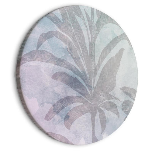 Quadro rotondo - Palm trees in the fog - Palm trees among pastel clouds in purple and celadon tones/Misty tropics