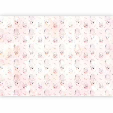 Carta da parati - Solid pattern with feathers - hares in a basket and in a balloon for children