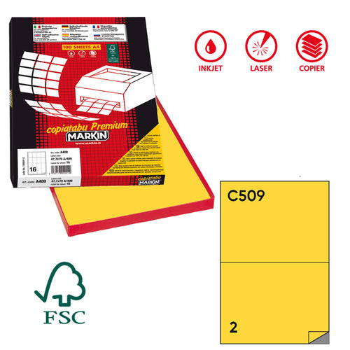 Etichetta Adesiva C/509 Giallo 100Fg A4 210X148,5Mm (2Et/Fg Markin