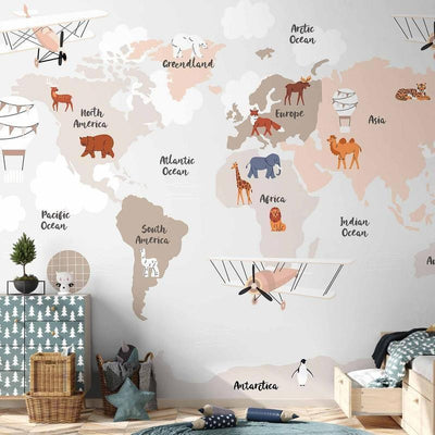Carta da parati - World Map in Beige Tones for Childrens Room
