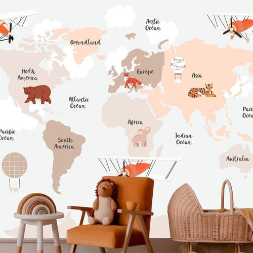Carta da parati - World Map in Beige Tones for Childrens Room