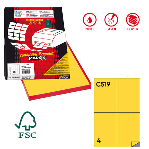Etichetta Adesiva C/519 Giallo 100Fg A4 105X148,5Mm (4Et/Fg Markin