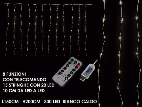 Tenda micro led 150x200cm 300led bianco caldo