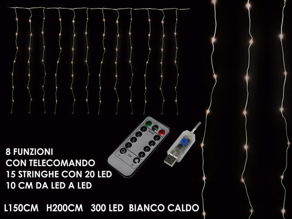 Tenda micro led 150x200cm 300led bianco caldo