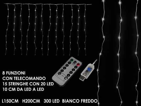 Tenda micro led 150x200cm 300led bianco freddo