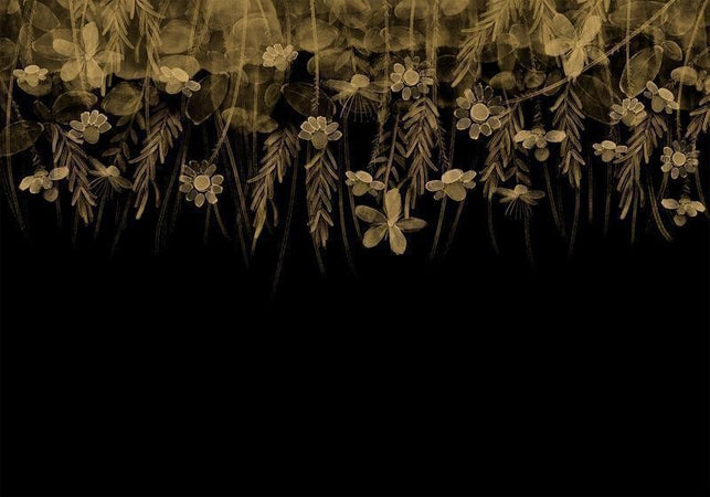 Carta da parati - Nature landscape - black abstract nature motif with flowers in sepia