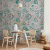 Carta da parati - Autumn souvenirs - floral pattern with turquoise leaves