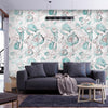 Carta da parati - Autumn souvenirs - floral pattern with turquoise leaves