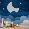 Carta da parati - Moon dream - clouds on a dark blue sky with stars for children
