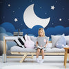 Carta da parati - Moon dream - clouds on a dark blue sky with stars for children