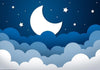 Carta da parati - Moon dream - clouds on a dark blue sky with stars for children