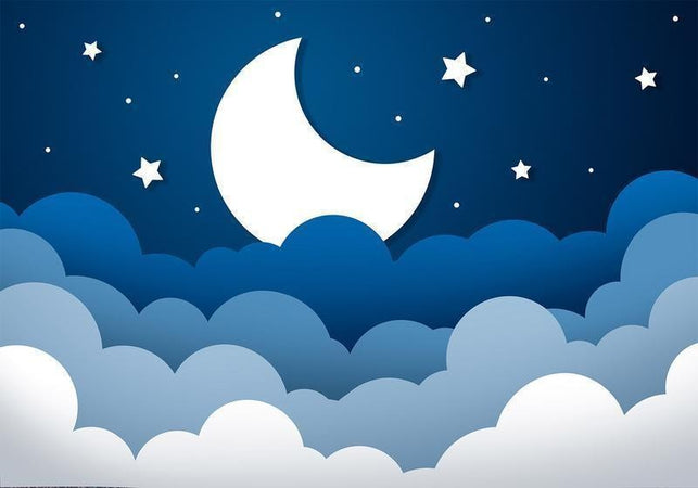 Carta da parati - Moon dream - clouds on a dark blue sky with stars for children
