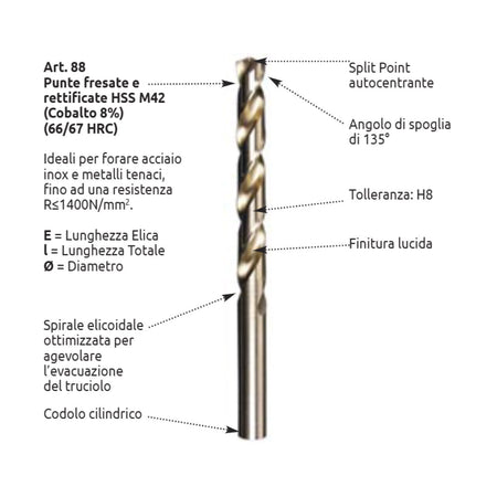 Stella Bianca 13,00mm punta elicoidale HSS Cobalto 8% DIN 338