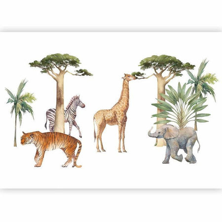 Carta da parati - Jungle Animals on White Background Made With Watercolour Technique