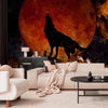 Carta da parati - Wild nature - wolf on a background of a red moon in flames of fire