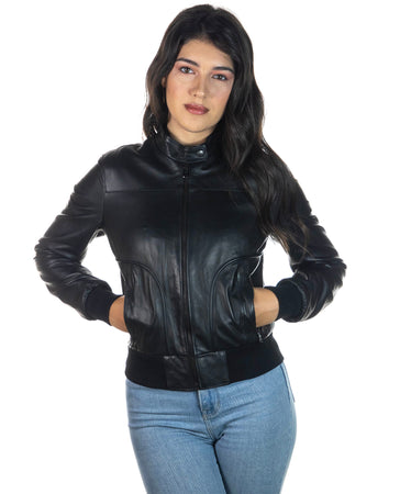 Timberly - Bomber Donna Nero in vera pelle