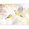 Carta da parati - Painted tits - bird motif with patterns in yellow and beige tones