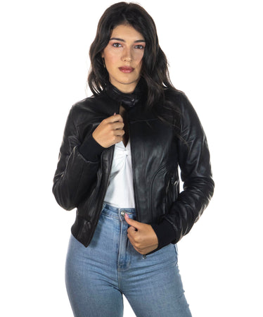 Timberly - Bomber Donna Nero in vera pelle