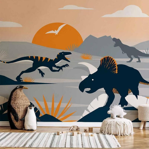 Carta da parati - Last dinosaurs with orange - abstract landscape for a room