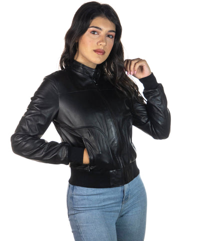 Timberly - Bomber Donna Nero in vera pelle