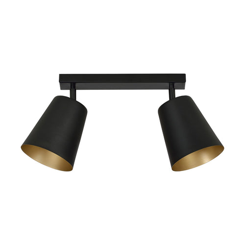 Plafoniera A Faretti 2 Luci Prism Con Coni In Acciaio Nero E Oro Interno