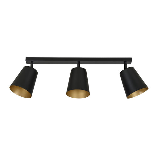 Plafoniera A Faretti 3 Luci Prism Con Coni In Acciaio Nero E Oro Interno