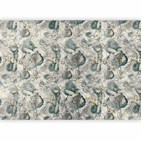 Carta da parati - Autumn souvenirs - cool grey floral pattern with leaves