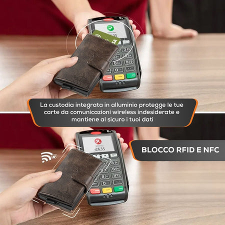 SEI G Portafoglio uomo portacarte marrone blocco RFID
