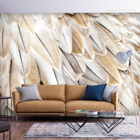 Carta da parati - Close-up of birds wings - uniform close-up on beige bird feathers