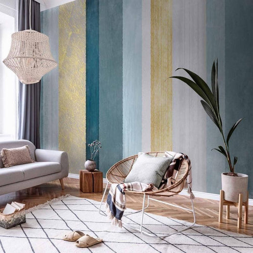Carta da parati - Striped pattern - abstract background in stripes in blue tones with gold pattern