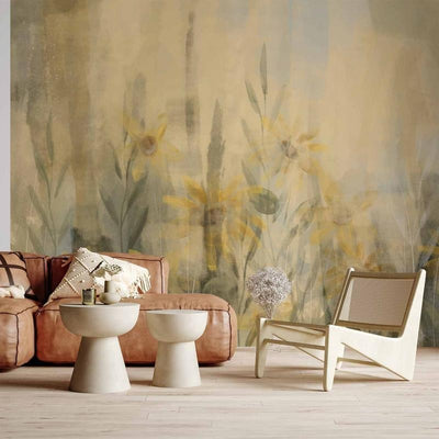 Carta da parati - A touch of summer - floral motif with a meadow full of yellow flowers and grasses